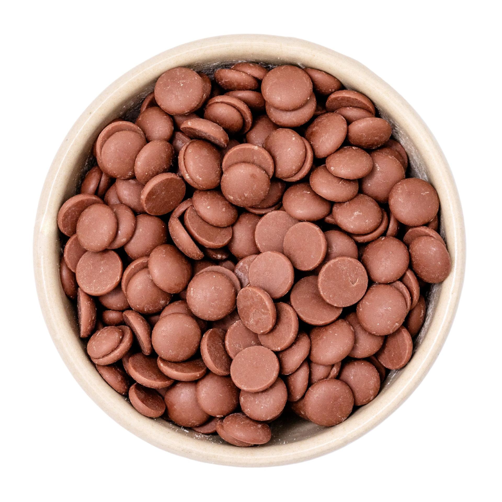 Gocce di copertura al latte bio con almeno il 35% di cacao, diametro ca. 10 mm 20kg