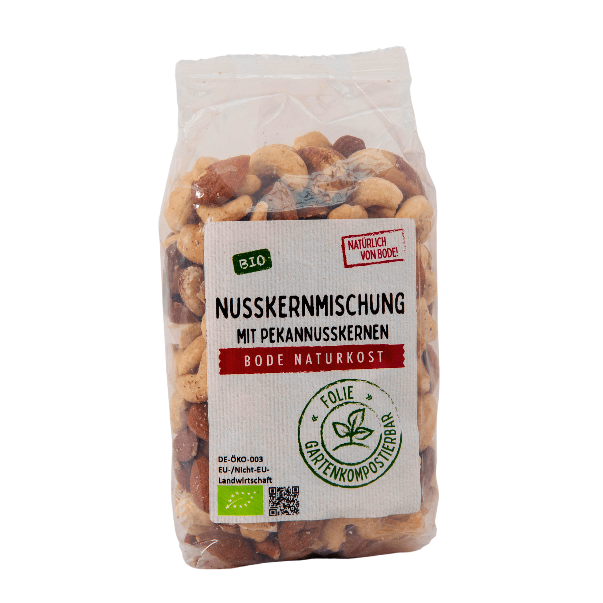 Misto di noci biologiche con gusci di noce pecan, sacchetto compostabile in giardino 6x250g